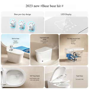 WC intelligent moderne avec chasse d'eau automatique à capteur, bidet intégré, chauffage, forme allongée, siphon en S, fonctionnement automatique, télécommande - Product Image 4