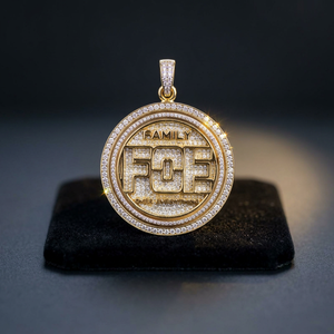 Collar con Colgante Redondo Estilo Hip Hop, Chapado en Oro, con Incrustaciones de Moissanita, Medalla de Plata 925, Certificado IGI, para Aniversario o Uso Diario - Product Image 1