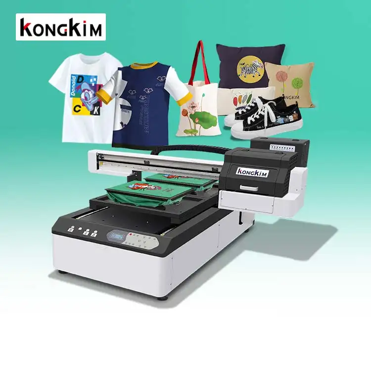 KONGKIM DTG flatbed yazıcı dijital mürekkep püskürtmeli xp600 i3200 kafa için giysi t-shirt giysi baskı makinesi satılık