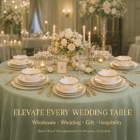 Service de table élégant en porcelaine fine (18 pièces) avec bordure dorée, en boîte cadeau colorée, idéal pour mariage ou cadeau de mariée - Vente en gros