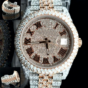 Montre de luxe pour homme en acier inoxydable avec cadran en verre Moissanite VVS, bracelet automatique, fermoir, résistance à l'eau 10 bars, boîtier bicolore, 39 mm - Product Image 1