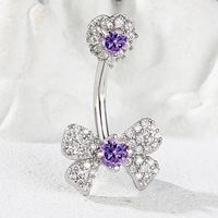 Piercing de nombril élégant en acier inoxydable plaqué argent avec zircon et nœud d'amour, pour enfant, idéal pour mariage, cadeau de bijoux de mode
