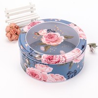 Boîte de rangement ronde en fer blanc avec fenêtre transparente en PVC, 19CM*8.7CM, impression offset 4 couleurs personnalisée pour chocolats, bonbons, bougies