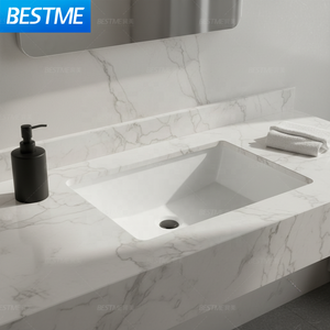 Lavabo en céramique rectangulaire moderne BESME à encastrer pour hôtel, salle de bain, toilettes - Product Image 1