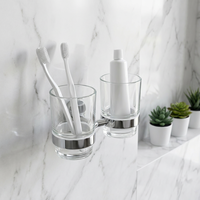 Support mural chromé double pour gobelets avec porte-gobelets en verre pour salle de bain