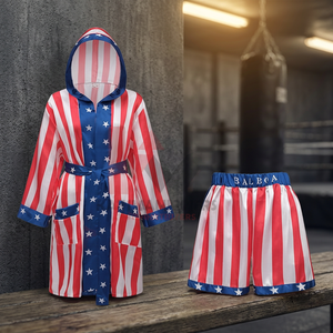 American Flag Boxing Robe and Shorts Set for Men Women Adult Cotton Comfortable Breathable <b>Dummy</b> All Seasons Training Wear - Product Image 3