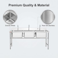 Wastafel Dapur Komersial OEM 304 Stainless Steel Dua Kompartemen, Finishing Brushed, Kapasitas 4L, Kaki Dapat Disesuaikan untuk Restoran dan Bar