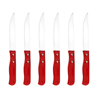 Ensemble de 6 couteaux à steak dentelés antirouille, lame en acier inoxydable, manche en PP antidérapant, boîte de couleur, couverts de cuisine