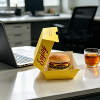 Caja para Hamburguesas Desechable, Ecológica, Biodegradable y Reciclable, Resistente al Agua, Autoarmable, de Cartón de Grado Alimenticio, con Logotipo Personalizable