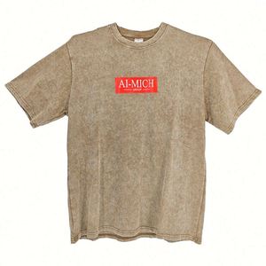 Camisetas de diseño con lavado ácido, logotipo personalizable impreso, estilo básico, 100% algodón, lavado a la piedra, manga corta, venta al por mayor, 260 gramos, tejido de punto - Product Image 4