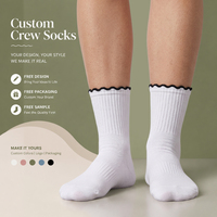 Chaussettes mi-mollet personnalisées pour femmes, avec semelle en tissu éponge, bordure à volants, respirantes, décontractées, OEM ODM, vente en gros