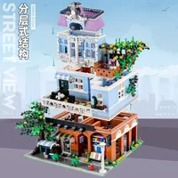 Mould King-16004 bloques de construcción, juguetes de ensamblaje, vista de calle, cafetería, modelo de ciudad, juegos de bloques de construcción