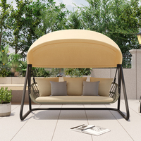 Balançoire de véranda 2/3 places avec auvent, banc coulissant pour patio, jardin, cour, détente en plein air, siège en osier rembourré, structure en aluminium
