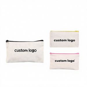Custom Logo Printed Reusable Organizer Gift Cotton <b>Pouch</b> Fabric <b>Make</b> <b>up</b> Cosmetic Bag Blank Canvas Zipper <b>Pouch</b> Bag - Product Image 1