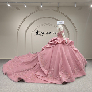 Vestido de Quinceañera Rosa Xy001, Largo hasta el Suelo, Talla Grande, con Apliques, Lentejuelas, Cristales, Espalda con Cordones, Lavable, Servicio OEM - Product Image 4