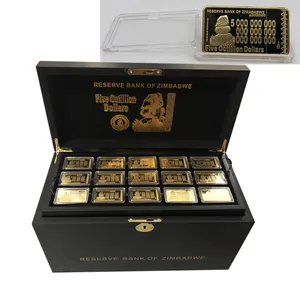 270 pièces <span class=keywords><strong>de</strong></span> lingots <span class=keywords><strong>de</strong></span> <span class=keywords><strong>5</strong></span> octillions <span class=keywords><strong>de</strong></span> pièces carrées plaquées <span class=keywords><strong>or</strong></span> du Zimbabwe, rares, dans un coffret cadeau - Product Image 1