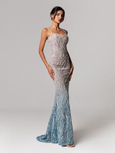 Vestido de Noche Personalizado <span class=keywords><strong>LIAN</strong></span> D10, Vestido de Gala con Capa Azul Pluma, Estilo Árabe Dubai, Cristal, Manga Larga, Vestido de Fiesta para Alfombra Roja, Encaje Natural - Product Image 6