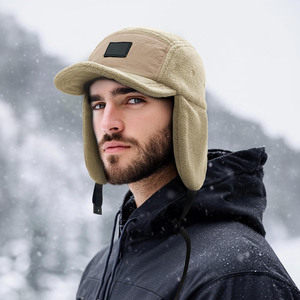 Casquette Snapback 5 Panneaux en Corduroy Chaud en Coton et Laine de Chanvre avec Cache-Oreilles et Logo Brodé Personnalisé pour l'Hiver et l'Extérieur - Product Image 3