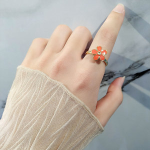 Anillos de flor de esmalte giratorios ajustables minimalistas de joyería de moda, chapados en oro y cobre, joyería antiestrés para mujer - Product Image 2