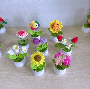 Mini fiore all'uncinetto fatto a mano pianta in vaso lavorato a maglia finti fiori <span class=keywords><strong>di</strong></span> prugna per tavola rustica centrotavola oggetti decorativi - Product Image 5