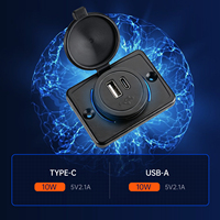 Chargeur double USB 12V 24V 10W+10W USB A Type C étanche avec panneau lumineux LED bleu pour moto, camping-car, bateau, marine