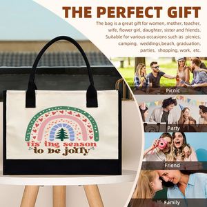 Cadeaux de Noël personnalisés de luxe 2025 pour femmes, sac fourre-tout en toile avec fermeture éclair, impression UV, pour maman, pour elle - Product Image 2