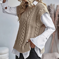 Maßgefertigte Damen-Zopfmuster-Strickweste Locker Geschnittener Rundhals-Pullover Ärmellos Vintage Lässiges Tanktop Fabrikfertigung