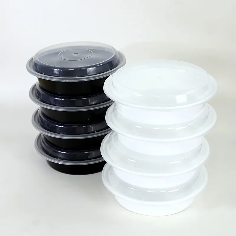 1400ml 48oz nero rotondo pp plastica ciotole per alimenti usa e getta ciotola di plastica con coperchio a microonde ciotola per imballaggio