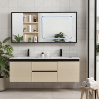 Meuble-lavabo de salle de bain de style ferme moderne pour hôpital, avec miroir LED, double vasque, meuble-lavabo suspendu en marbre, écologique