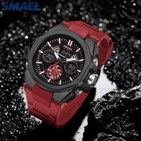 Montre numérique de sport pour homme SMAEL 8098, lumineuse, avec alarme, mouvement à quartz japonais, résistance à l'eau 50 bars, rétroéclairage LED