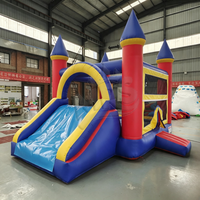 Château gonflable commercial avec toboggan et aire de jeux combinée en PVC, facile à installer, idéal pour les fêtes d'anniversaire et la location événementielle