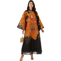 Abaya de luxe faite à la main en polyester pour femmes musulmanes, élégante, motif floral doré, style mariage, longueur ras du sol, manches longues, avec pompons