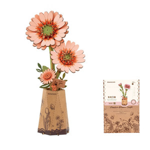 Fleur en papier DIY, modèle de puzzle 3D en <span class=keywords><strong>bois</strong></span>, décoration artisanale, aspect fait main, romantique, assemblage sans colle, artisanat botanique et idée cadeau créative - Product Image 1