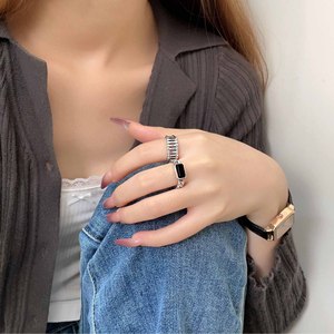 Sterling Silver S925 Korean Style Women's <b>Ring</b> Geometric <b>Open</b> Design Everyday Wear - Product Image 2