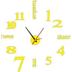 Orologio da parete decorativo 3d di colore giallo a buon mercato fai-da-te all'ingrosso In magazzino consegna veloce orologio da parete moderno - Product Image 2