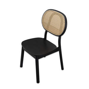 Silla de Comedor Nórdica de Ratán con Respaldo de Madera Maciza, Estilo Vintage para Hogar, Cafetería, Muebles de Hotel - Product Image 1