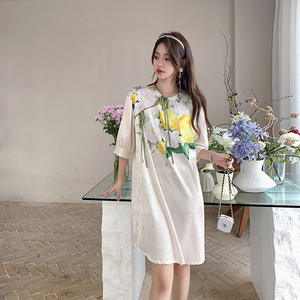 Yaoyueエレガントなナショナルスタイルの女性のラウンジウェア新しい中国サテンナイトドレス弾性ウエスト夏アイスシルク薄いパジャマ用 - Product Image 3