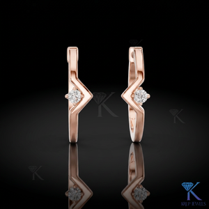 Lab Grown CVD Diamond Solitaire Chevron V Shape <b>Hoop</b> <b>Earrings</b> Snap Back 14K <b>Solid</b> Gold Fine Women Wedding Party Jewelry - Product Image 1