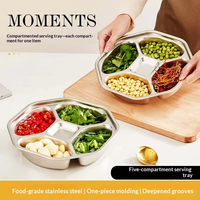 Assiette divisée en acier inoxydable à 5 compartiments, plateau de préparation et de service pour la cuisine, gingembre, ail, oignon vert, condiments