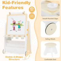 Chevalet d'art roulant en bois pour enfants 4-en-1, table d'activités pour tout-petits, tableau magnétique avec étagères, rentrée scolaire, écologique
