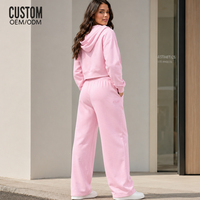 Survêtement décontracté ample en molleton de coton pour femme, avec veste à capuche courte zippée brodée et pantalon large, grandes tailles