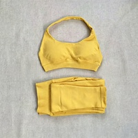 Ensemble de yoga 2 pièces personnalisé sans couture, couleur unie, respirant, séchage rapide, vêtements de sport, leggings de compression doux pour la peau, ensembles de gym