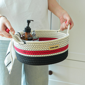 Panier de rangement en corde de coton Vuan Ben, rond, fait main, multifonctionnel, organisateur de bureau pour jouets, collations, articles divers, grande capacité - Product Image 3