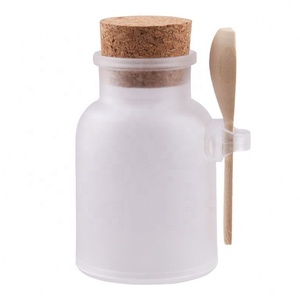Eco Friendly 100ml <b>200ml</b> ABS Bath Salt Plastic <b>Bottle</b> Matte Round Shape with Wooden Cork Cap and Spoon for Skin Care - Product Image 4