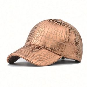 Casquette de baseball pour homme en cuir de crocodile PU, casquette de baseball rose doré brillant, casquette de sport - Product Image 2