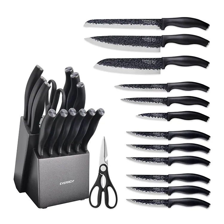 Stainless Steel Knife Block Sets Kitchen Knives With Carbon Abs Handle Built-In Sharpener For Kitchen