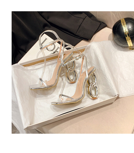 Sandalias de tacón alto con diseño hueco, estilo moderno para el verano 2023, zapatos de fiesta con punta cuadrada para mujer, estilo sexy y urbano. - Product Image 5