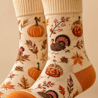 Chaussettes personnalisées de Thanksgiving en tricot jacquard à motif dinde et citrouille, chaussettes fantaisie en forme de feuille d'érable pour hommes et femmes, vente en gros, OEM ODM