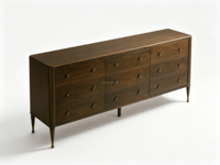 Commode FERLY de style provincial français à 9 tiroirs, finition bois, accents en laiton antique, meubles de rangement pour chambre à coucher
