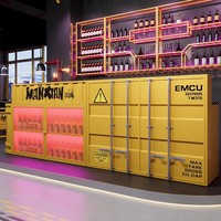 Comptoir de bar moderne en fer industriel et bois massif avec design écologique pour bar à domicile, usage commercial extérieur